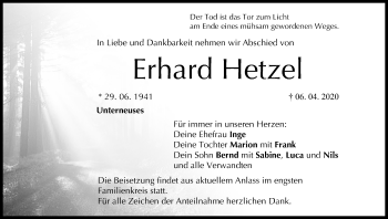 Anzeige von Erhard Hetzel von MGO