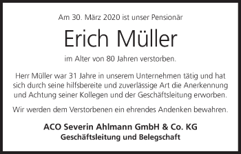 Anzeige von Erich Müller von MGO