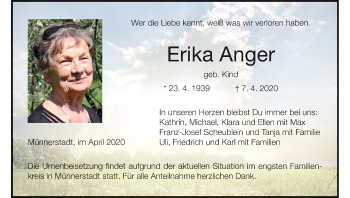Anzeige von Erika Anger von MGO