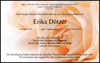 Anzeige von Erika Dötzer von MGO