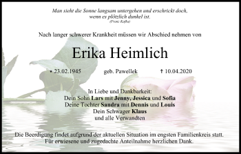Anzeige von Erika Heimlich von MGO