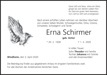 Anzeige von Erna Schirmer von MGO