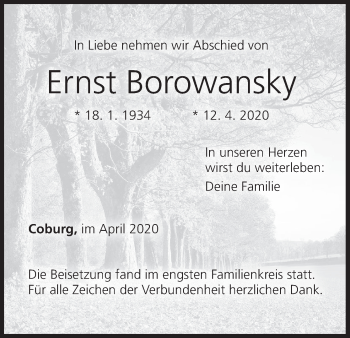 Anzeige von Ernst Borowansky von MGO