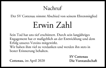 Anzeige von Erwin Zahl von MGO