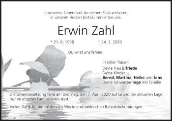 Anzeige von Erwin Zahl von MGO