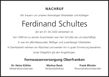 Anzeige von Ferdinand Schultes von MGO