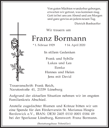 Anzeige von Franz Bormann von MGO
