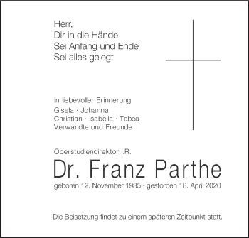 Anzeige von Franz Parthe von MGO