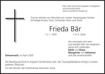 Anzeige von Frieda Bär von MGO