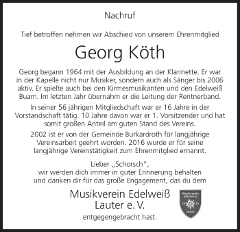 Anzeige von Georg Köth von MGO