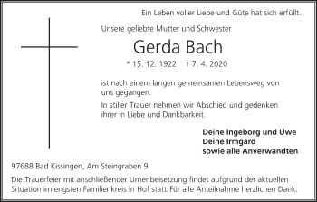 Anzeige von Gerda Bach von MGO
