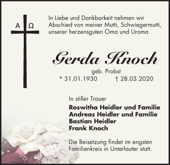 Anzeige von Gerda Knoch von MGO