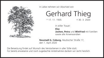 Anzeige von Gerhard Thieg von MGO