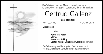 Anzeige von Gertrud Gallenz von MGO