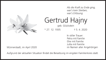 Anzeige von Gertrud Hajny von MGO