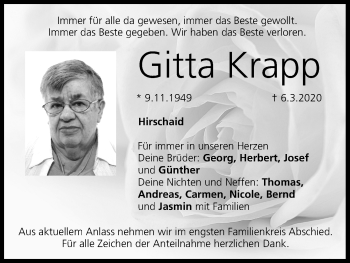 Anzeige von Gitta Krapp von MGO