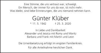 Anzeige von Günter Klüber von MGO