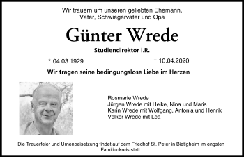 Anzeige von Günter Wrede von MGO