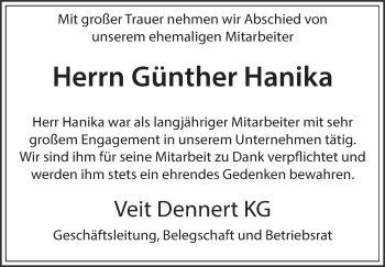 Anzeige von Günther Hanika von MGO