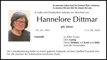 Anzeige von Hannelore Dittmar von MGO