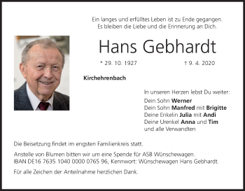 Anzeige von Hans Gebhardt von MGO