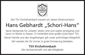 Anzeige von Hans Gebhardt von MGO