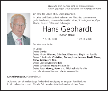 Anzeige von Hans Gebhardt von MGO