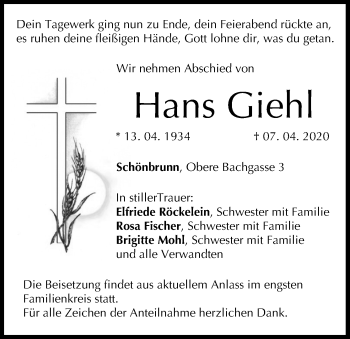 Anzeige von Hans Giehl von MGO