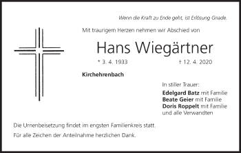 Anzeige von Hans Wiegärtner von MGO