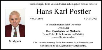 Anzeige von Hans Karl Postler von MGO