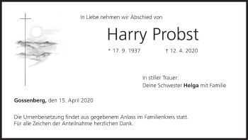Anzeige von Harry Probst von MGO