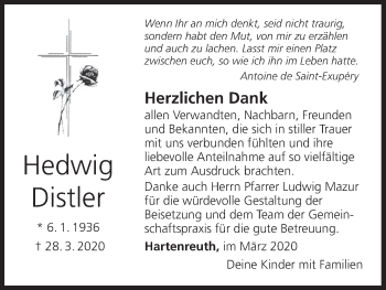 Anzeige von Hedwig Distler von MGO