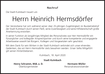 Anzeige von Heinrich Hermsdörfer von MGO
