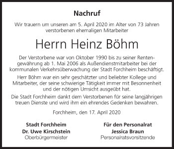 Anzeige von Heinz Böhm von MGO