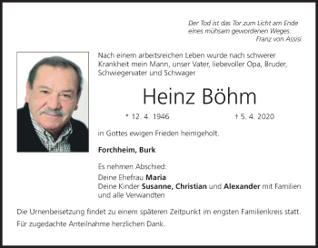 Anzeige von Heinz Böhm von MGO