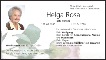 Anzeige von Helga Rosa von MGO