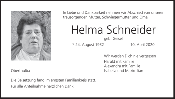 Anzeige von Helma Schneider von MGO