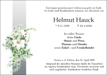Anzeige von Helmut Hauck von MGO