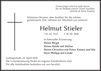 Anzeige von Helmut Stieler von MGO
