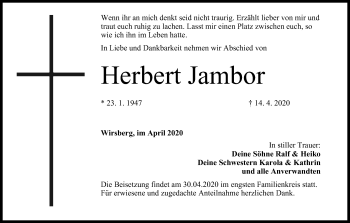 Anzeige von Herbert Jambor von MGO
