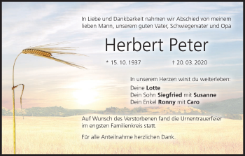 Anzeige von Herbert Peter von MGO