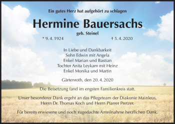 Anzeige von Hermine Bauersachs von MGO