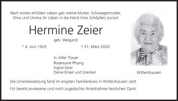 Anzeige von Hermine Zeier von MGO