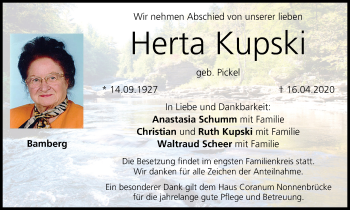 Anzeige von Herta Kupski von MGO