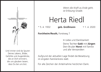 Anzeige von Herta Riedl von MGO