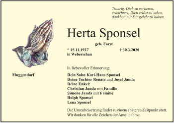 Anzeige von Herta Sponsel von MGO