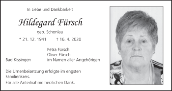 Anzeige von Hildegard Fürsch von MGO