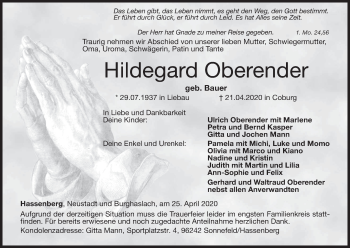 Anzeige von Hildegard Oberender von MGO