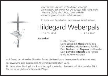Anzeige von Hildegard Weberpals von MGO