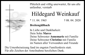 Anzeige von Hildegard Weinkauf von MGO